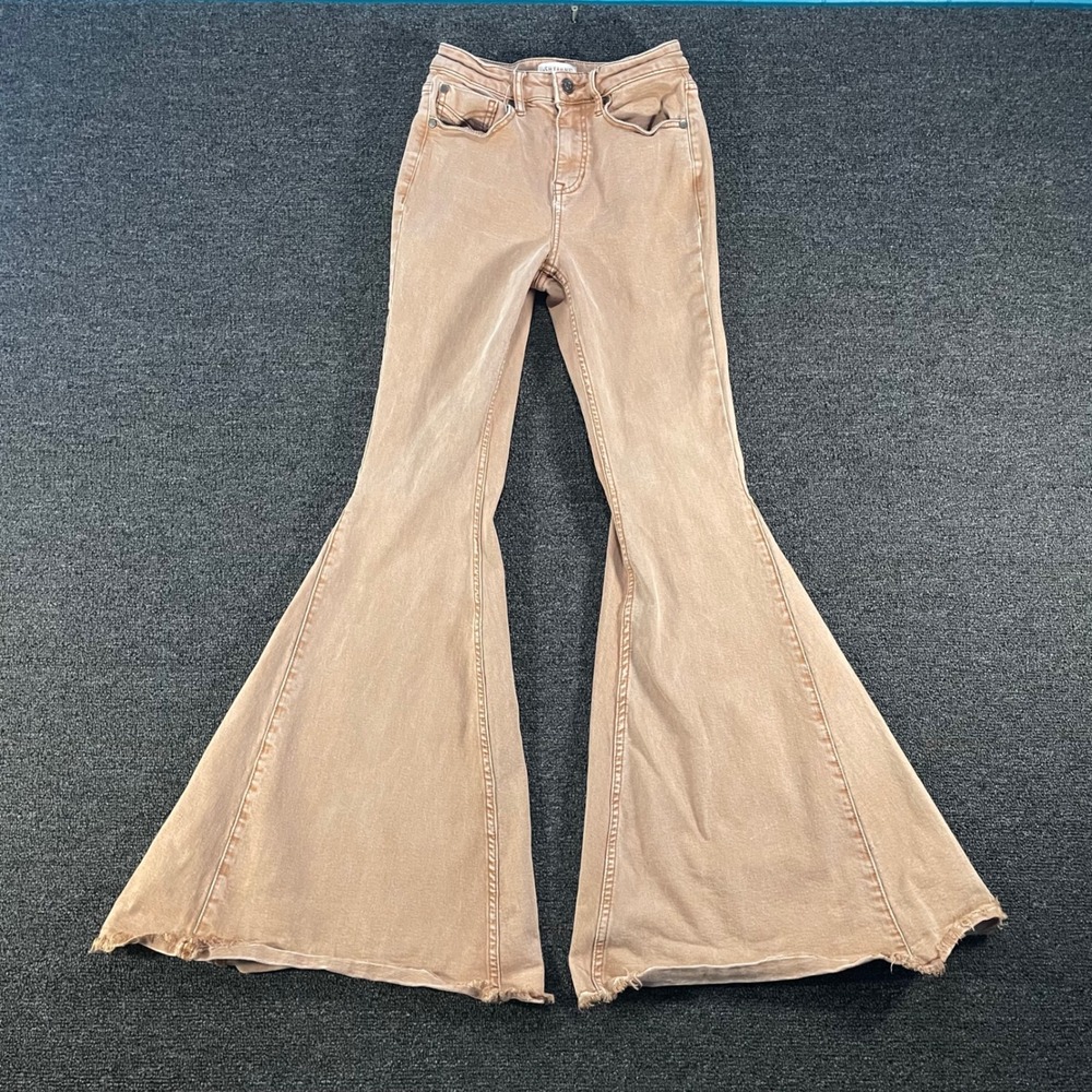 Shyanne Bell Bottom Jeans Womens 27 Tan Good High Rise Flare Frayed Hem Western